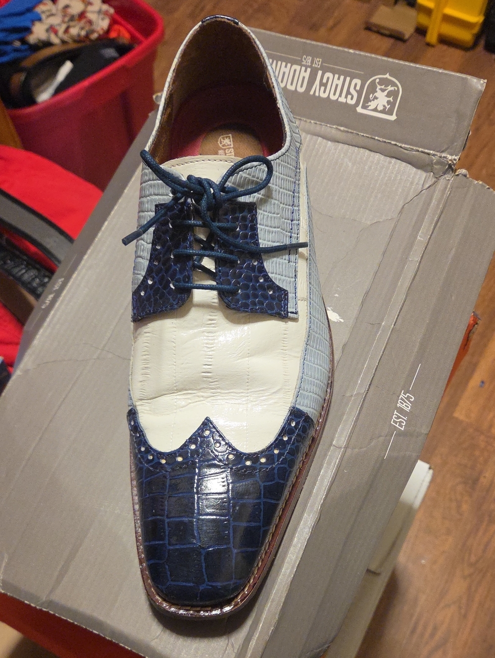 Men's Stacy Adams Two-Tone Navy and Cream Dress Oxford
